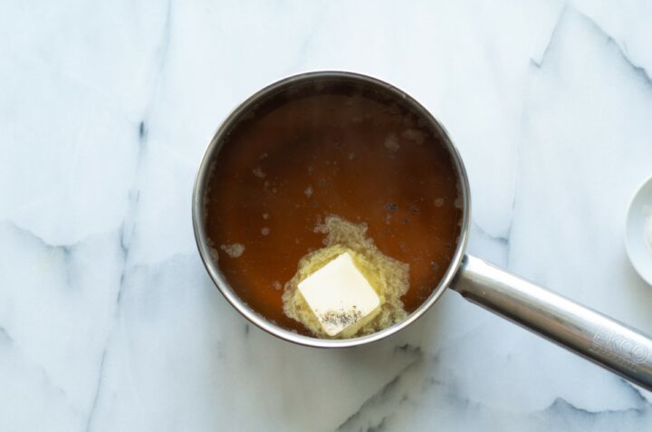 silver pot containing all keto gravy ingredients